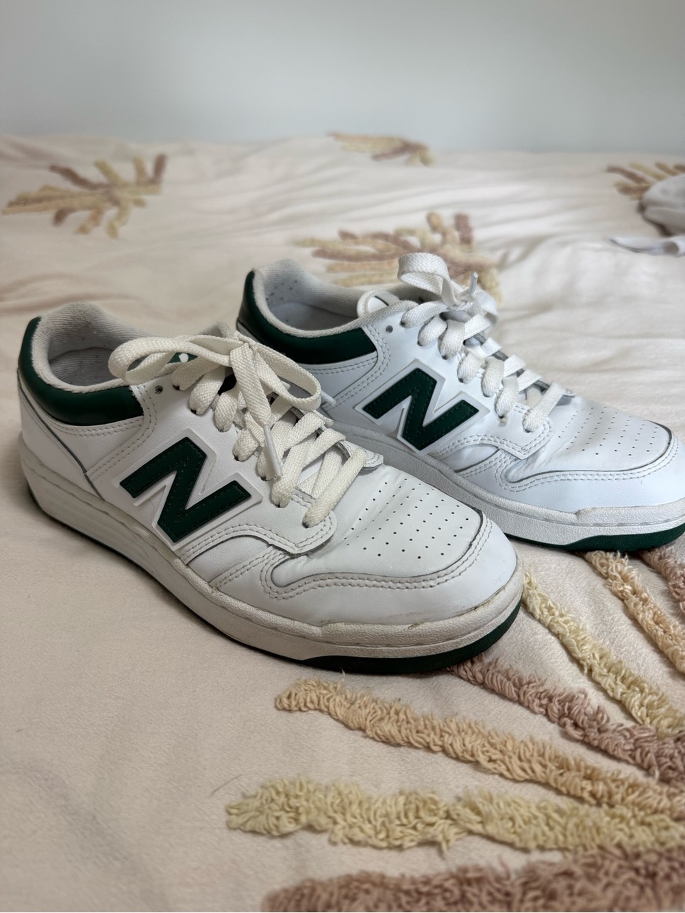 New Balance White Sneakers with Dark Green